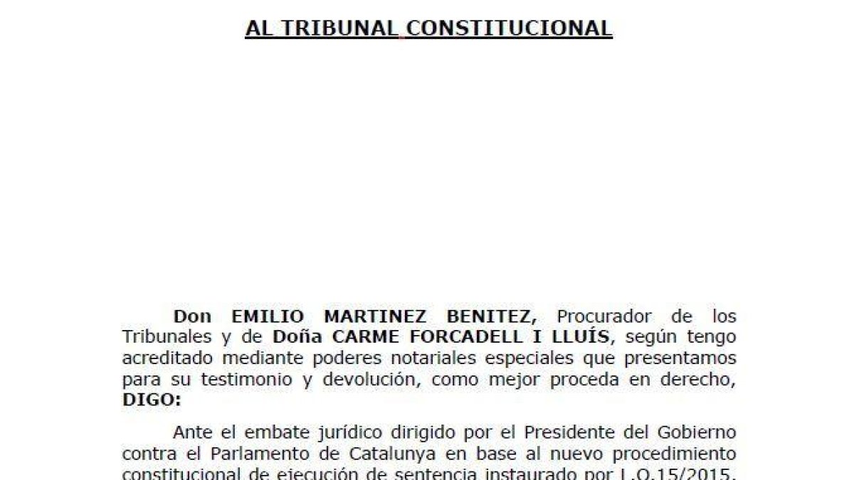 DOCUMENT. L'escrit de recusació dels dotze membres del TC