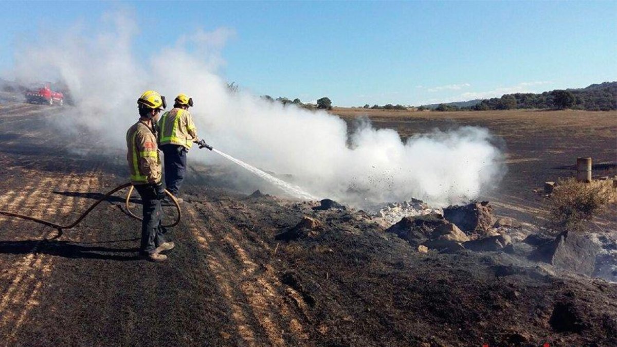 Dos bombers treballaven ahir a la tarda en l’extinció del foc.