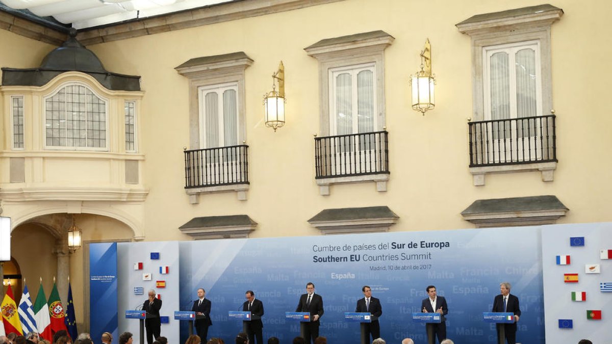 Imatge de la roda de premsa després de la cimera dels països del sud d’Europa, celebrada ahir a Madrid.
