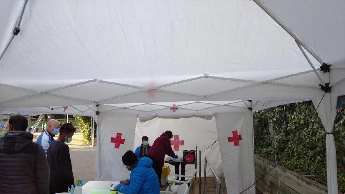 Los palistas pasaron ayer los test de antígenos antes de entrar.