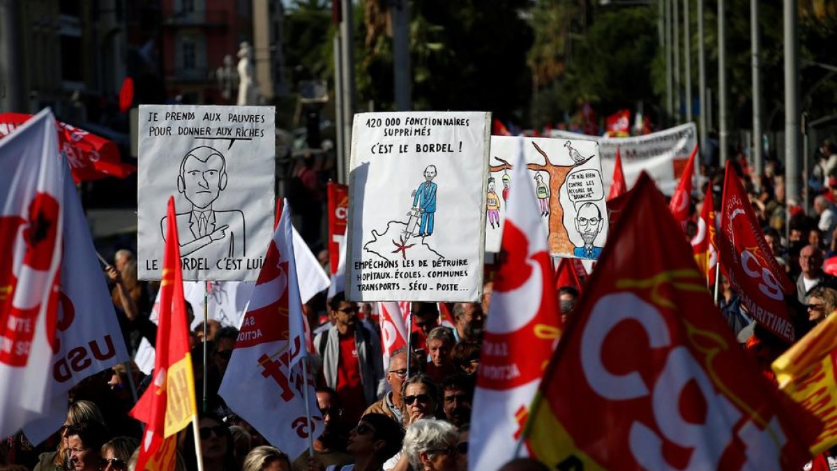 Un momento de la protesta contra el Gobierno de Macron en Niza.