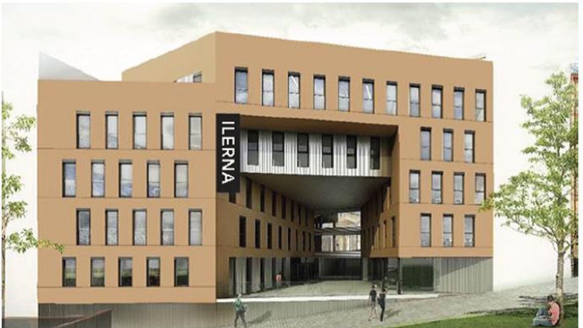 Imagen virtual del futuro edificio, con el gran porche como elemento más característico.