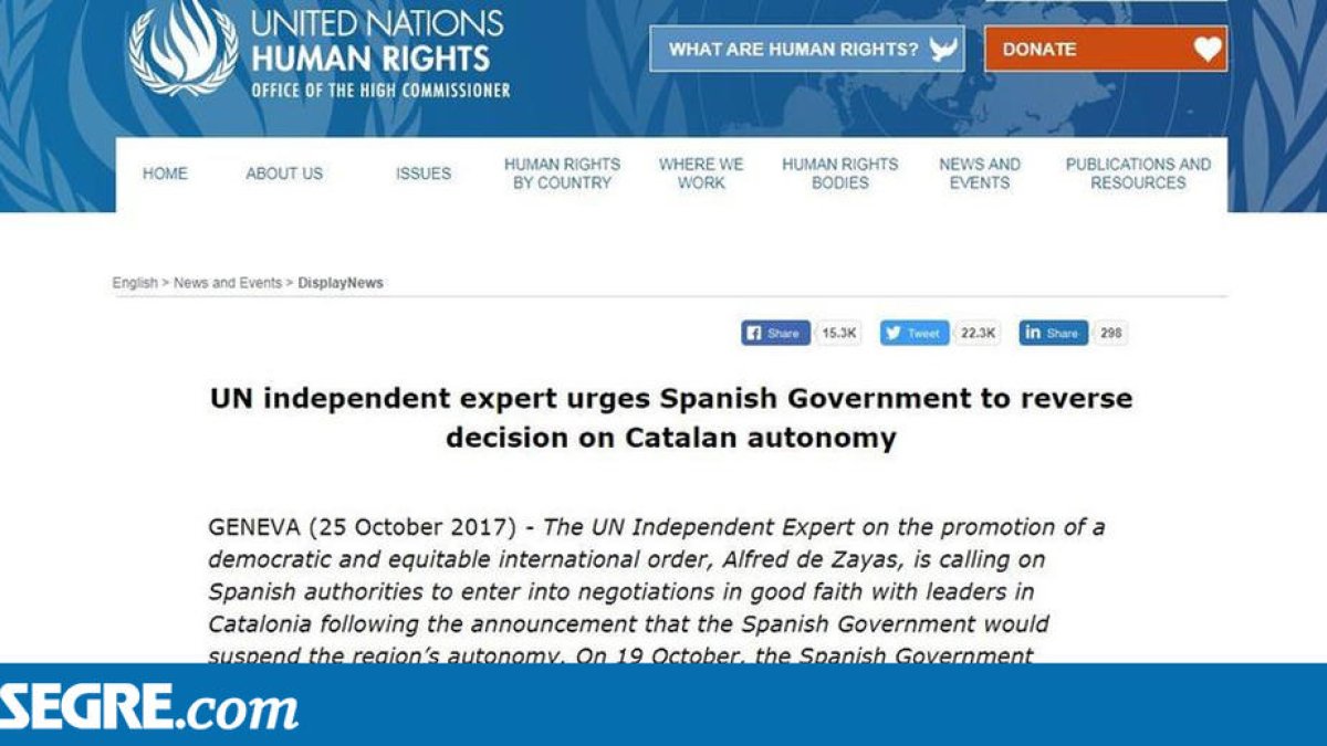 Un expert de l'ONU recomana retirar el 155, mediació internacional i un referèndum a Catalunya