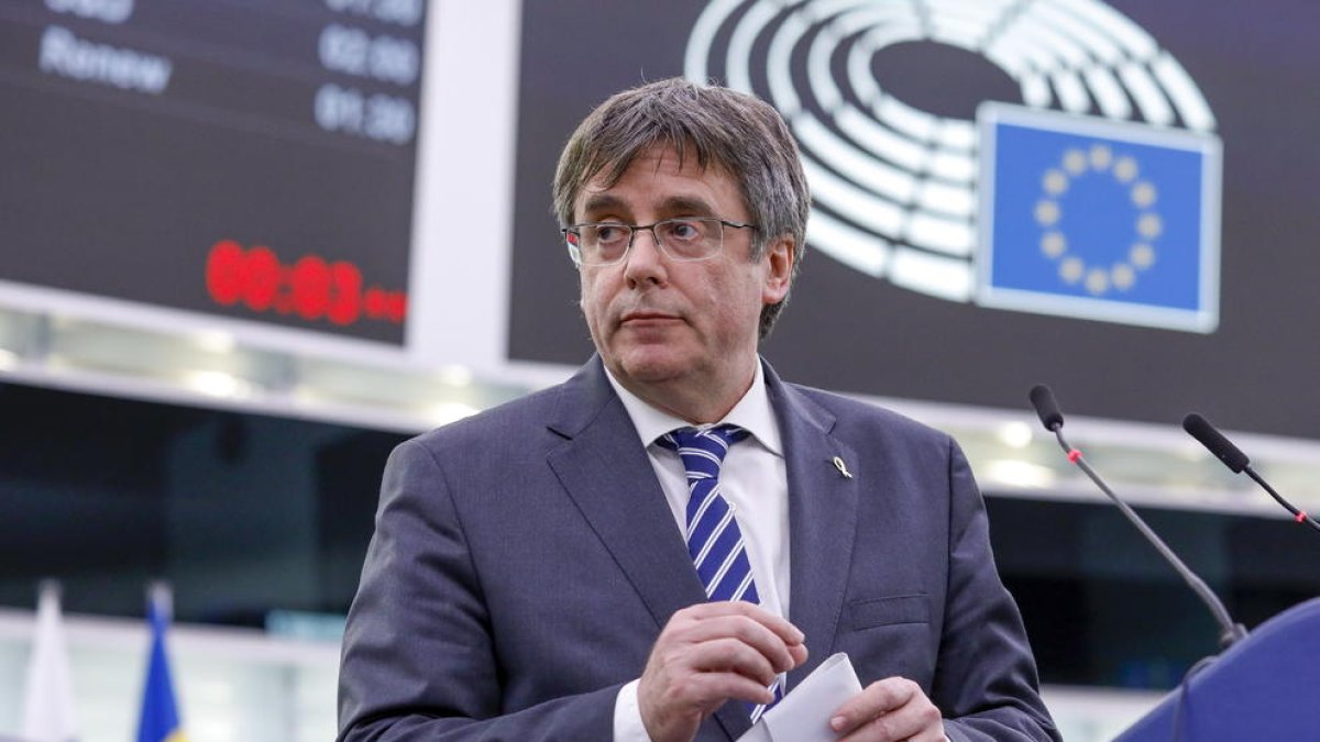 Carles Puigdemont, durante una intervención en el Parlamento Europeo.