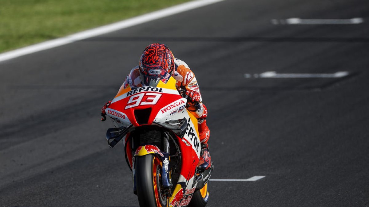 Marc Márquez ayer en el segundo día de ensayos en el circuito de Misano.