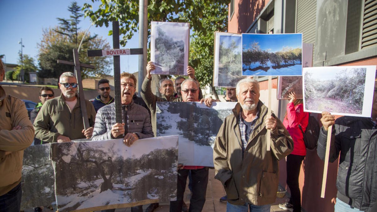 Un momento de la protesta de ayer en la sede de la conselleria de Acción Climática en Lleida ciudad.