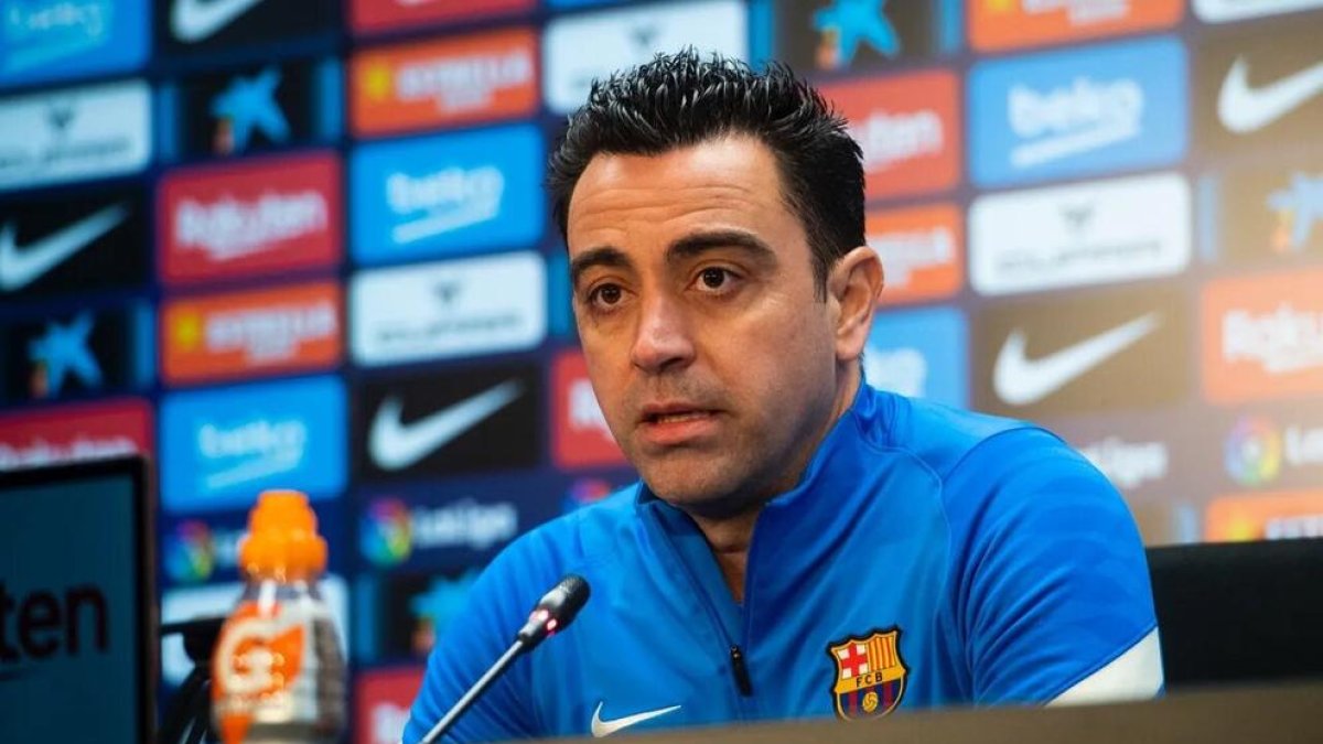 Xavi, ayer durante la rueda de prensa previa al derbi.