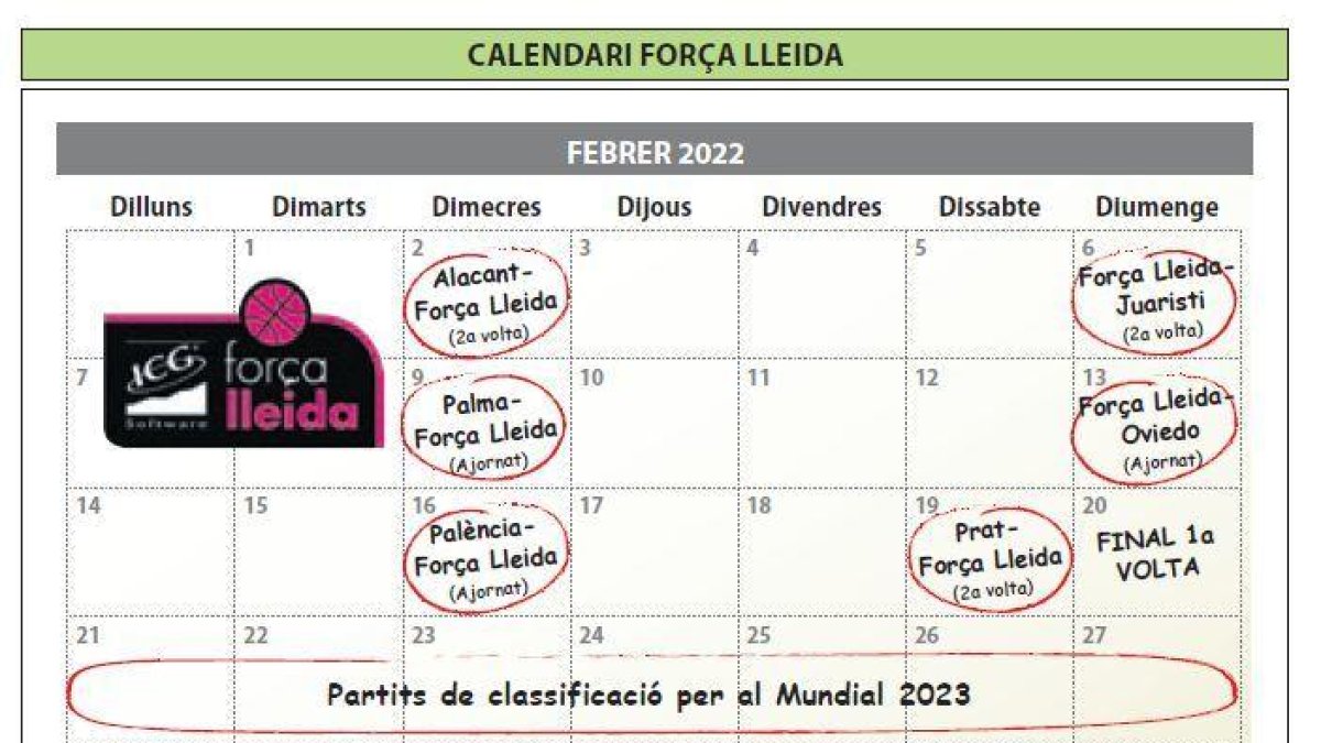 Calendario del Força Lleida