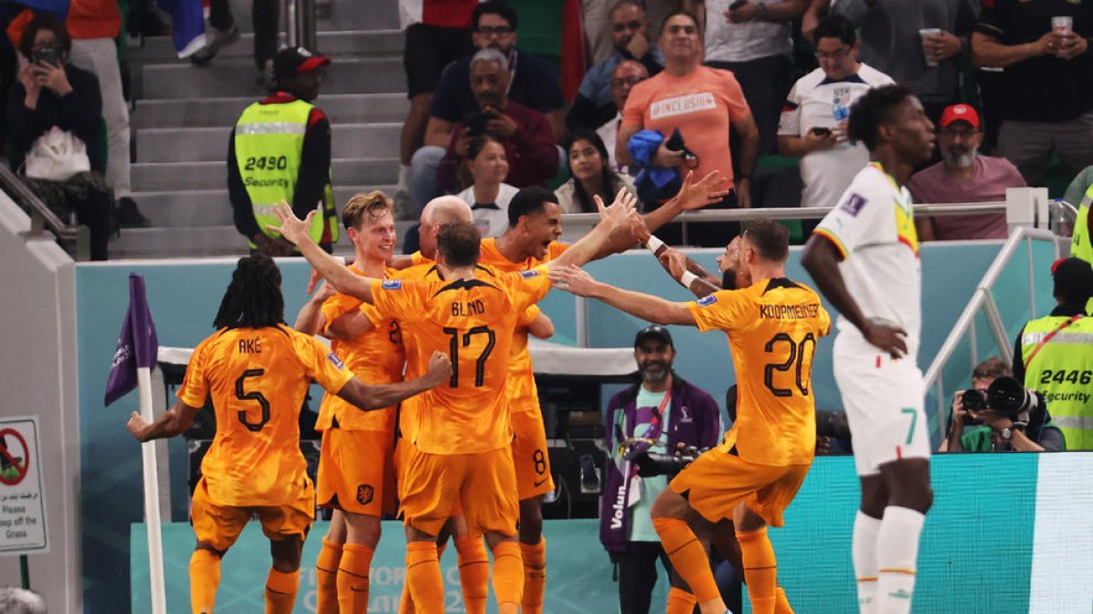 Los jugadores neerlandeses celebran uno de los goles ante Senegal.