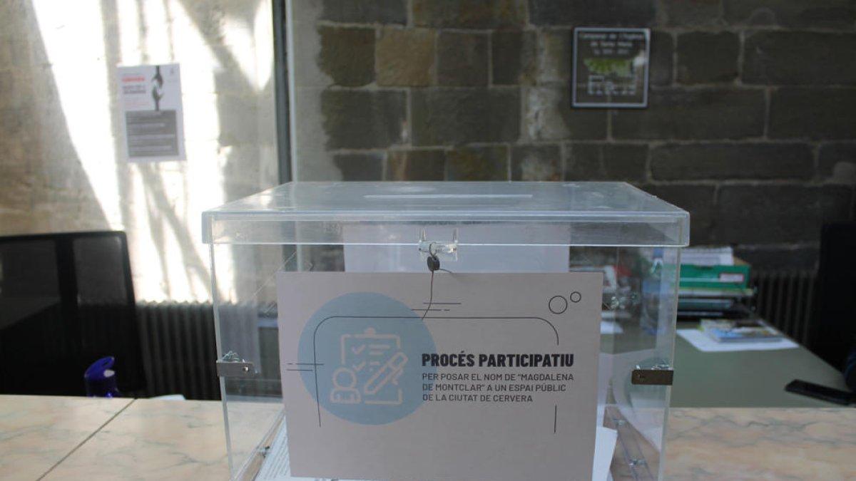 Una de les urnes desplegades per a la votació a Cervera.