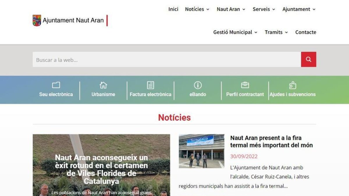 El web de l'ajuntament de Naut Aran.