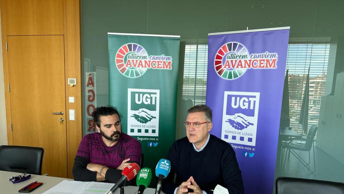 Juanjo Lucena y el secretario de la UGT Lleida, José Luis Aguilà.