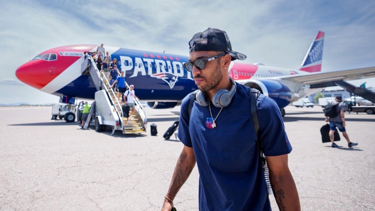 Aubameyang, a l’aeroport de Las Vegas.