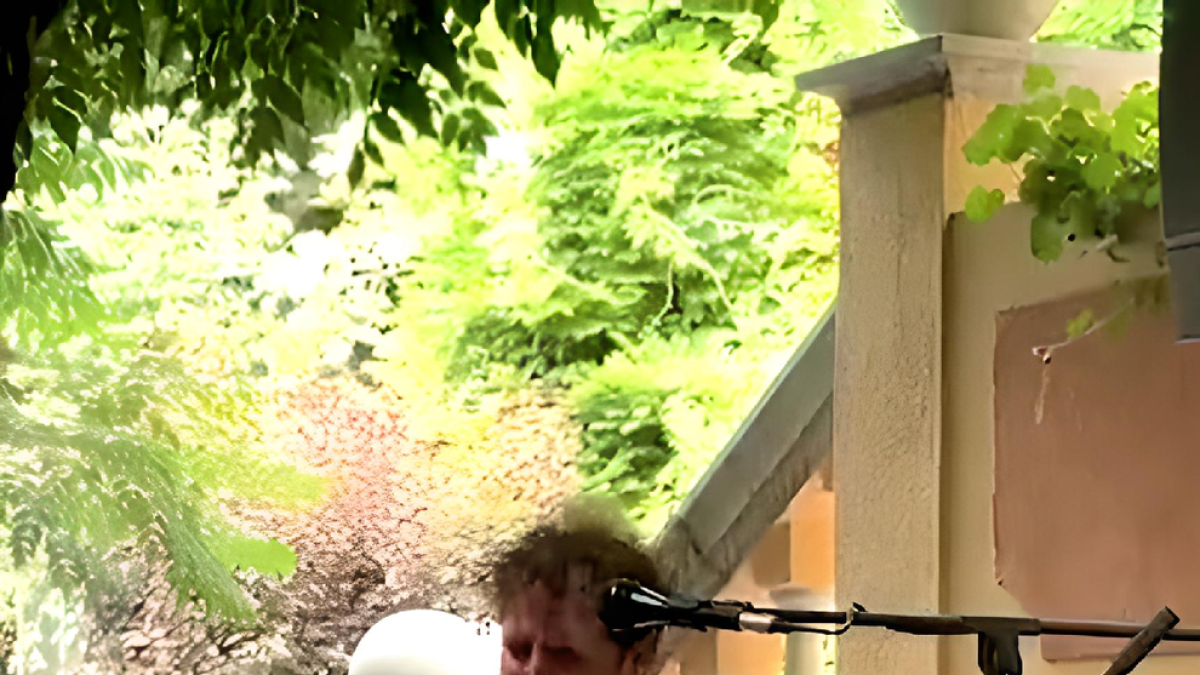 El acordeonista siciliano Pietro Adragna durante su actuación en los jardines del Hotel Andria.