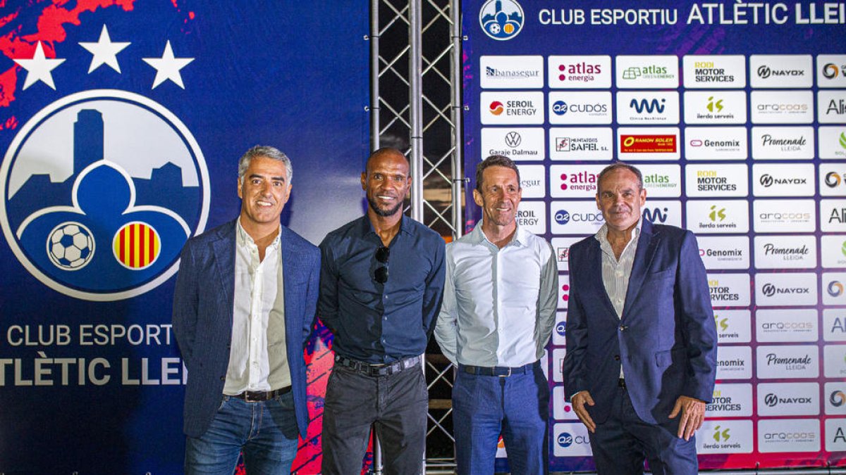 Néstor Gutiérrez, Éric Abidal, Ramon Planes i Xavier Batalla, ahir a la presentació a Lleida.