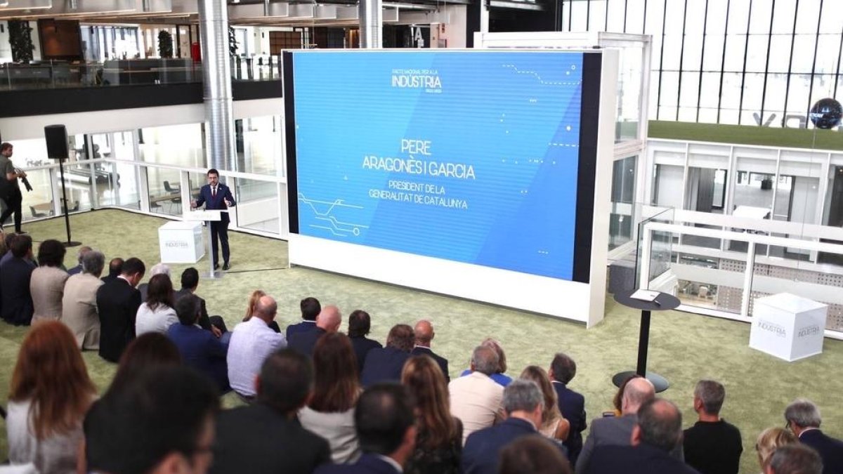 El president de la Generalitat, Pere Aragonès, a la presentació del Pacte Nacional per a la Indústria.