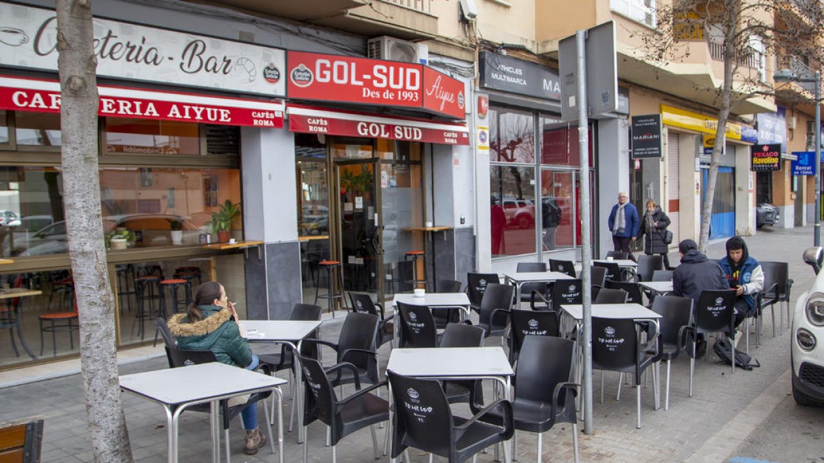 La terrassa d'un bar, ahir a la ciutat de Lleida.