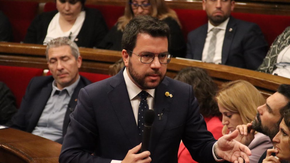 El presidente de la Generalitat, Pere Aragonès, en una intervención en el Parlament este miércoles.