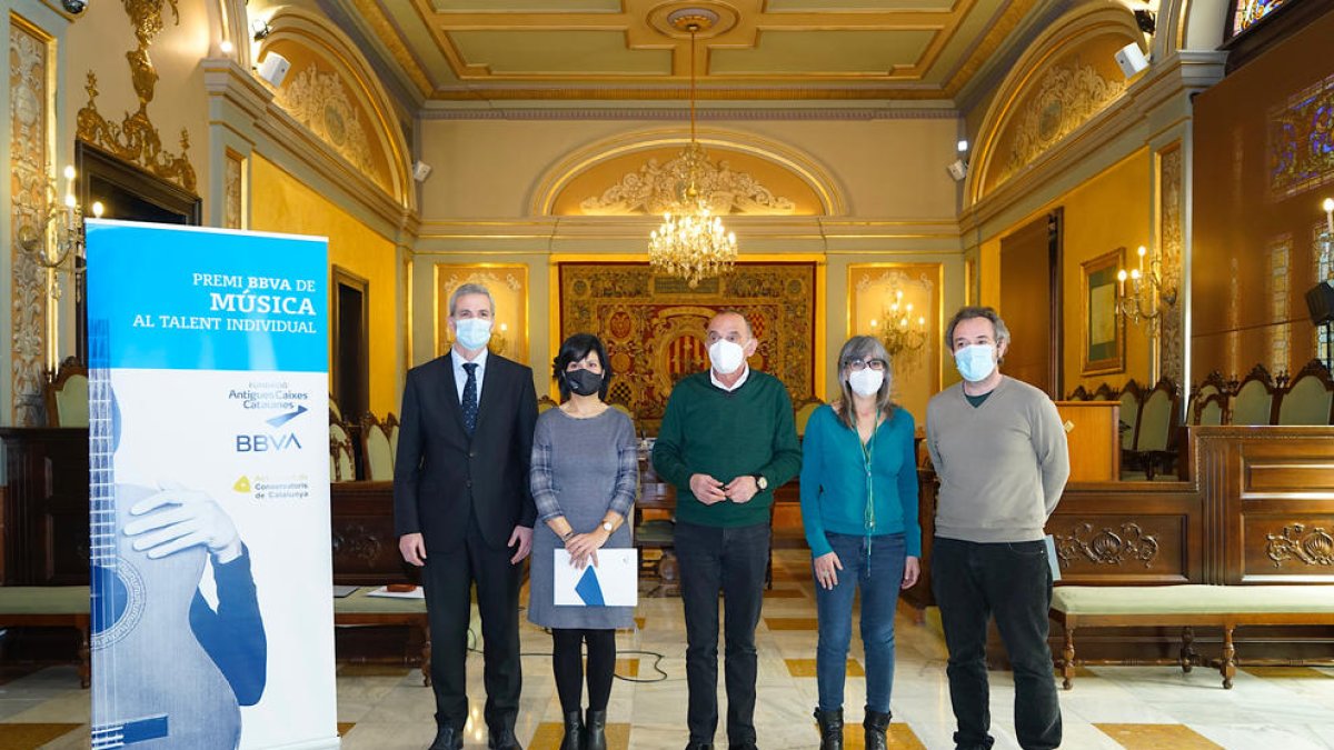 Presentació ahir a la Paeria del VI Premi BBVA de música.