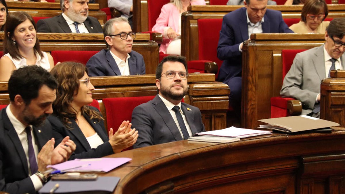 El president de la Generalitat, en la sessió de control d’ahir al Parlament.