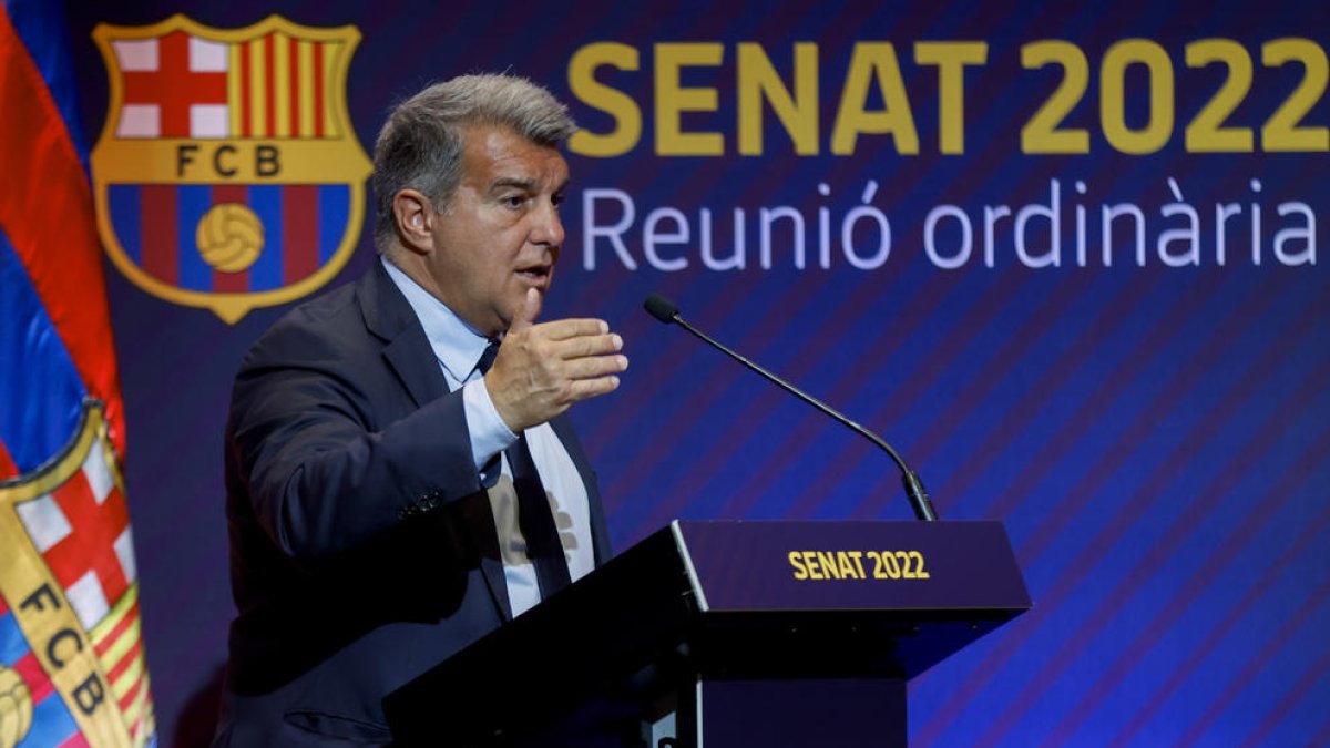 Laporta, ahir durant la seua compareixença davant del Senat blaugrana.