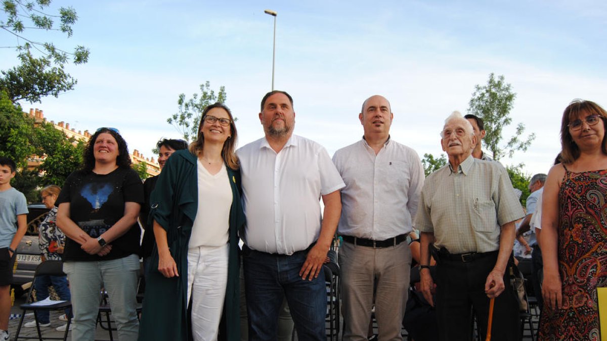 Oriol Junqueras junto a Vidal y Meritxell Serret en Balaguer.