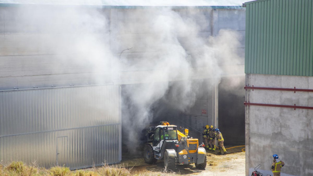 Efectius dels Bombers treballant ahir al foc d’Alcarràs.