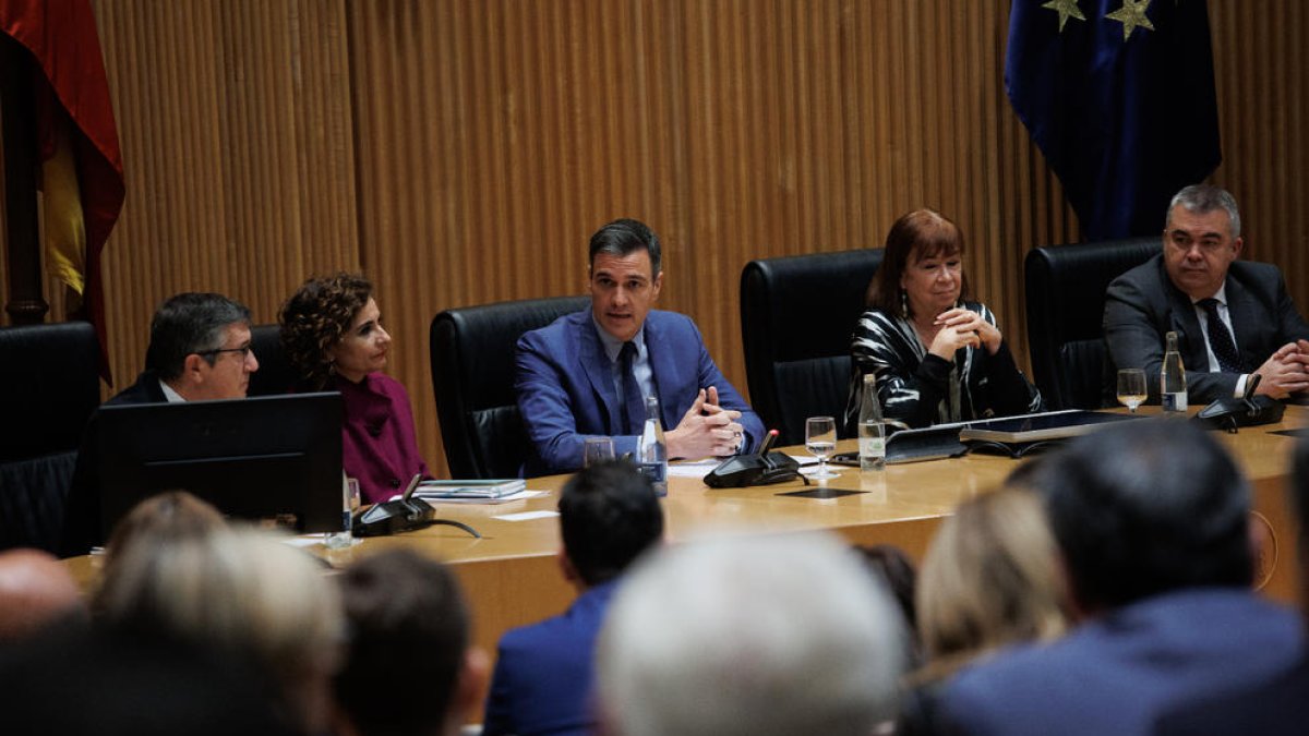 Pedro Sánchez ayer durante la reunión del Grupo Parlamentario Socialista en el Congreso.