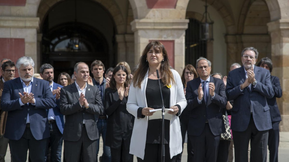 Laura Borràs compareix davant del Parlament després de conèixer-se la condemna el 30 de març.