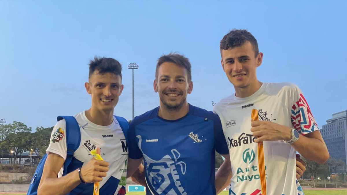 Xavier Badia, Fran Carrillo i Roger Estradé, ahir a l’Hospitalet.