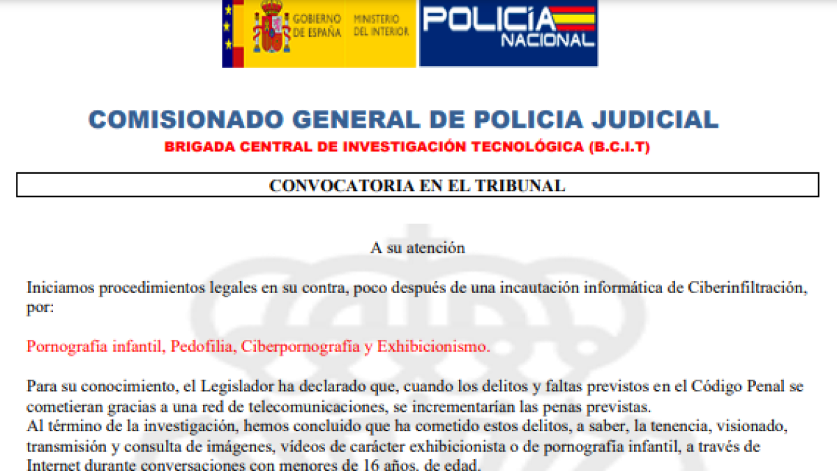 Alerten de correus electrònics fraudulents acusant de delictes
de pornografia