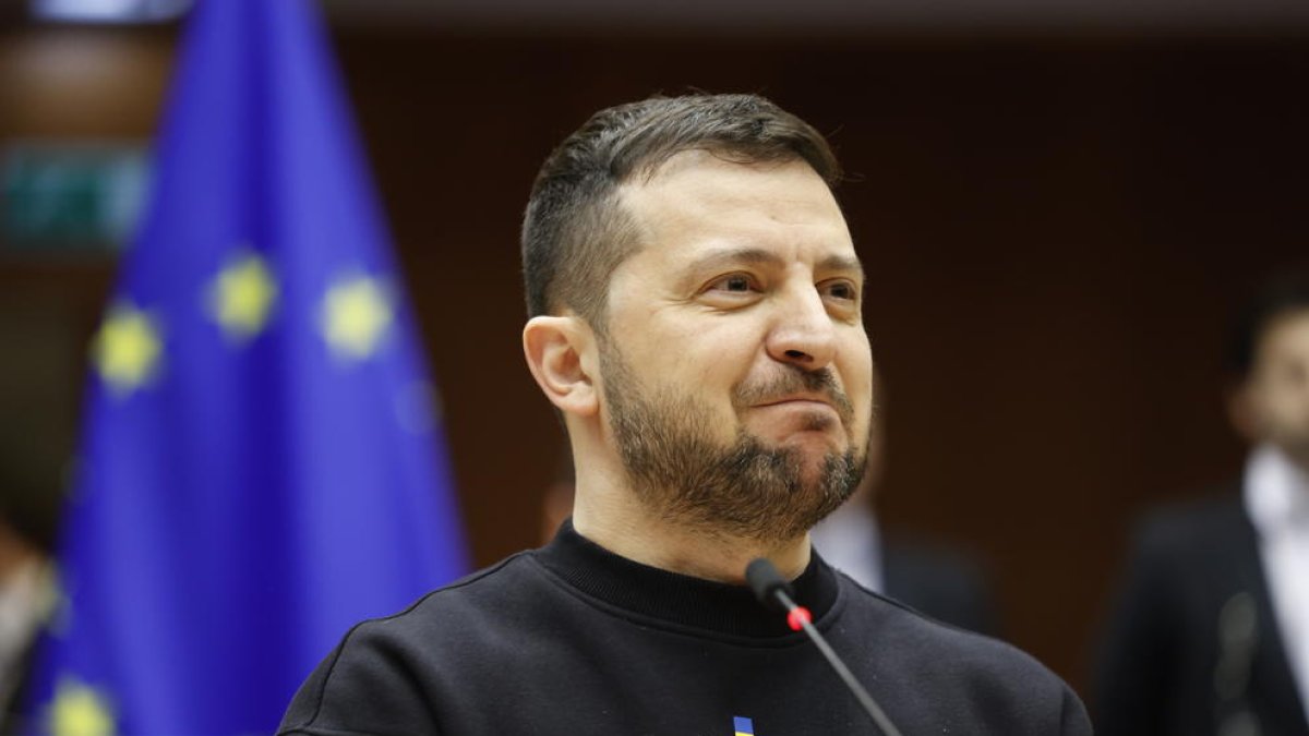 El president d'Ucraïna, Volodimir Zelenski, aquest dijous al ple del Parlament Europeu.
