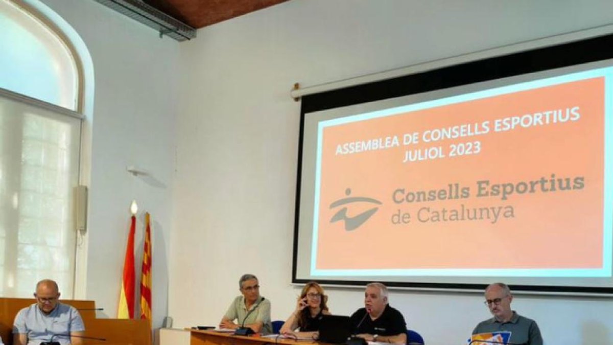 La taula presidencial, amb el president Jaume Domingo dirigint-se als consells dissabte passat.