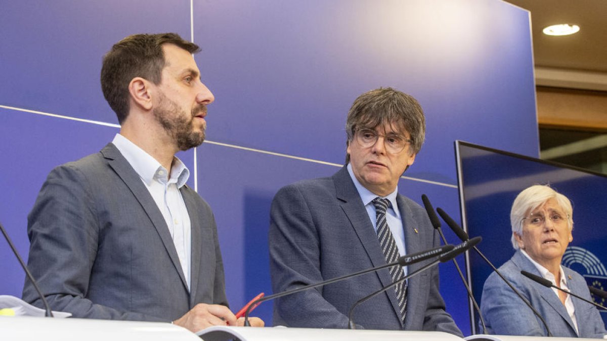 Comín, Puigdemont y Ponsatí el pasada miércoles tras conocerse la sentencia del TGUE.