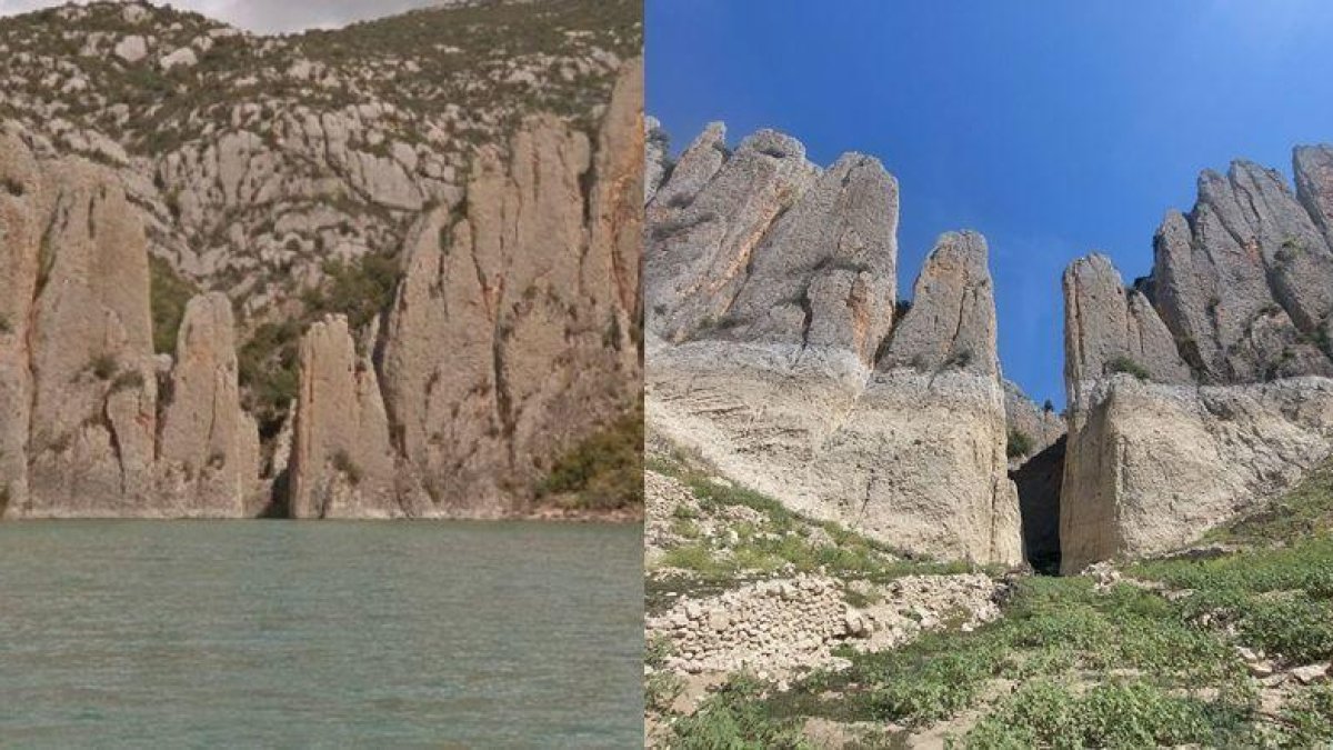 Vista de Finestres des d'una embarcació el 2015. El mateix lloc diumenge passat.