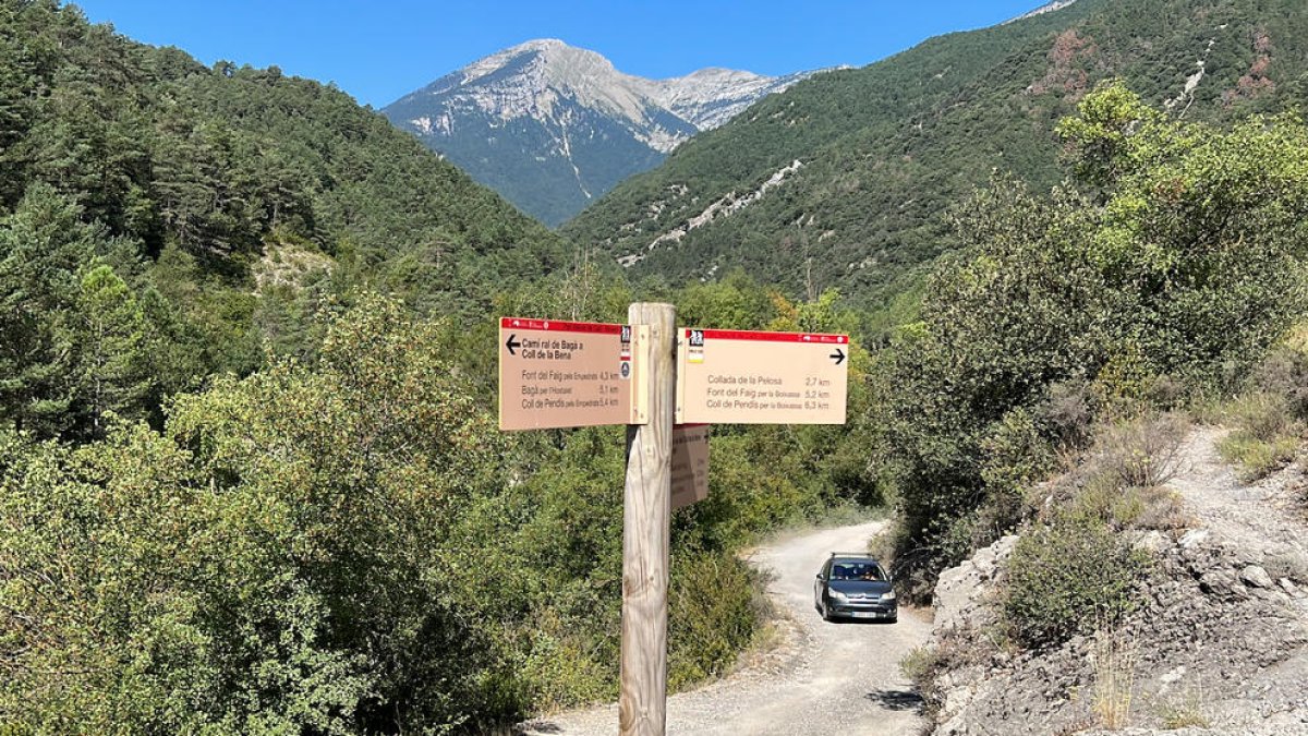 Un vehículo circula por una pista forestal en el Parque Natural del Cadí-Moixeró.