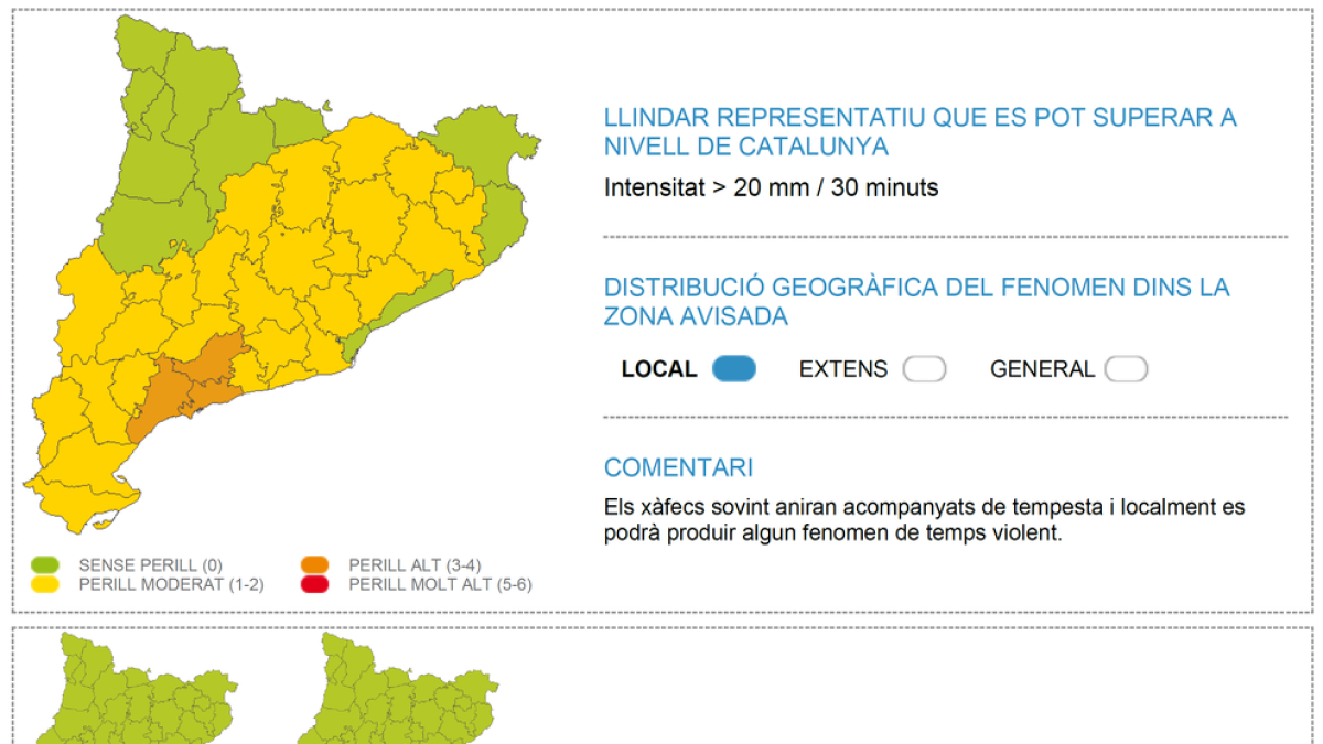 Mapa de peligro del Servicio Meteorológico de Catalunya para este viernes.