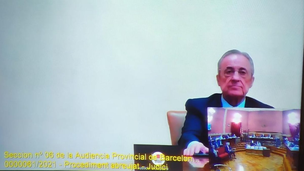 El presidente del Real Madrid, Florentino Pérez, declara por videconferencia en la Audiencia de Barcelona en el juicio por el fichaje de Neymar para el Barça.