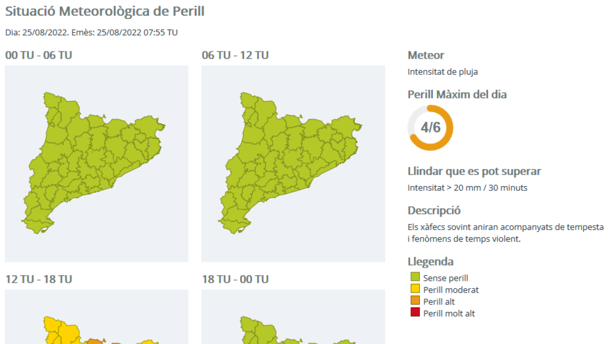 Activat el Pla INUNCAT per pluges intenses i pedregades aquesta tarda
