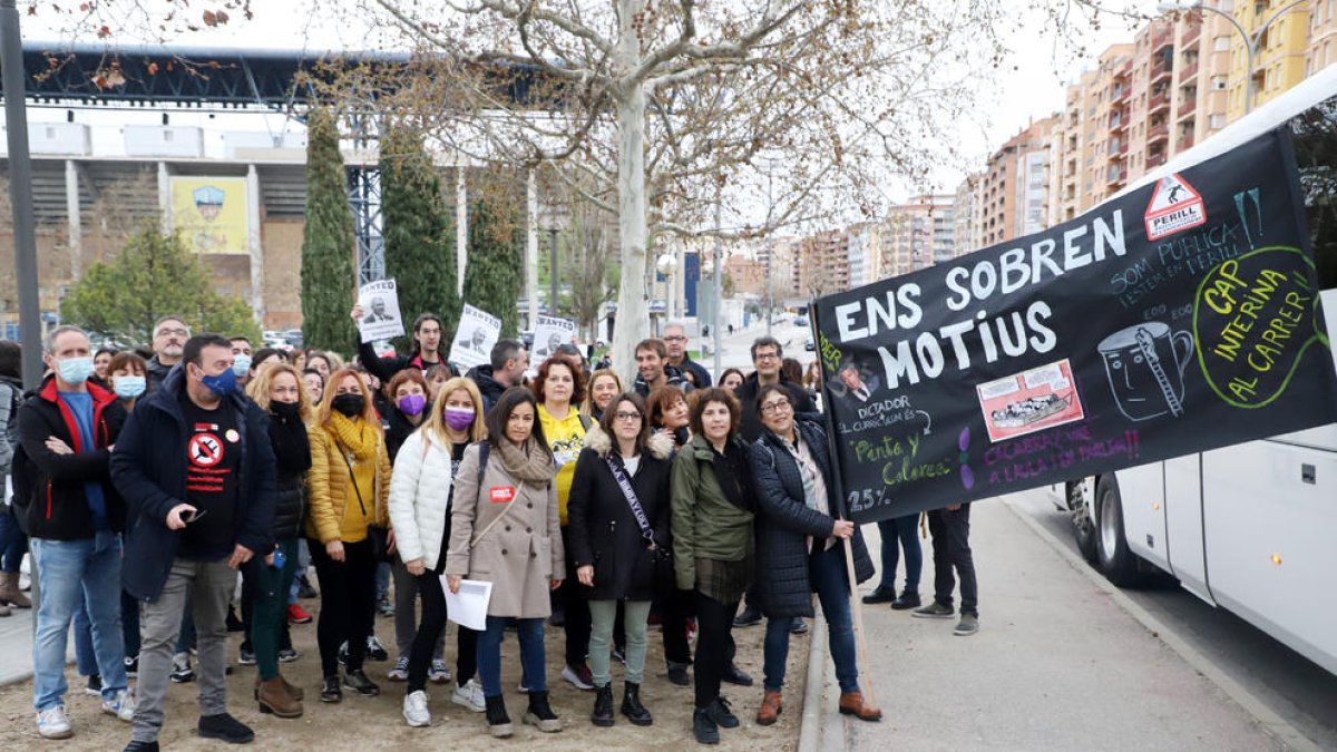 Manifestació de docents que es dirigien a Barcelona, el març passat.