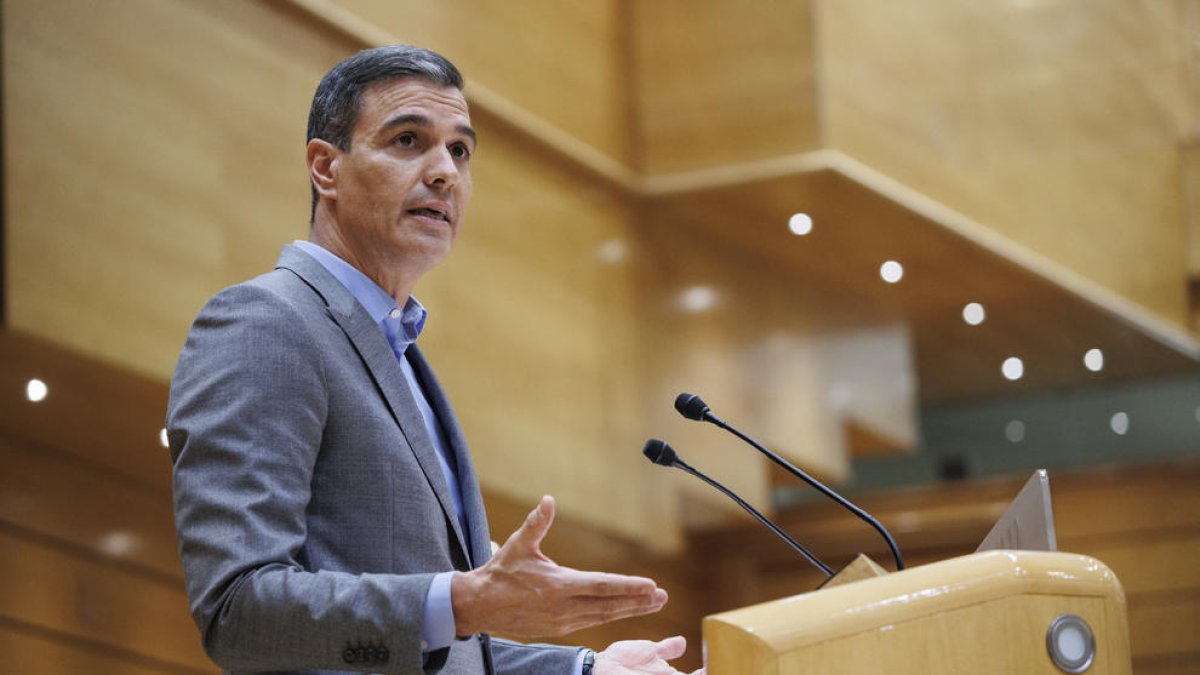 El president del Govern espanyol, Pedro Sánchez, intervé durant el seu segon 'cara a cara' al Senat.