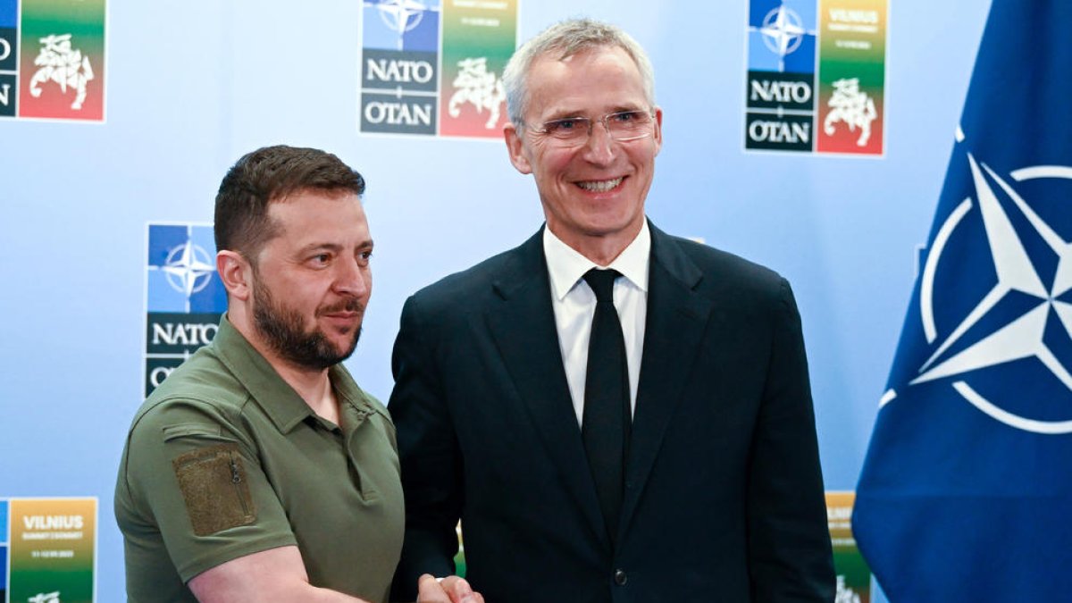 Volodímir Zelenski i Jens Stoltenberg, ahir durant la cimera.