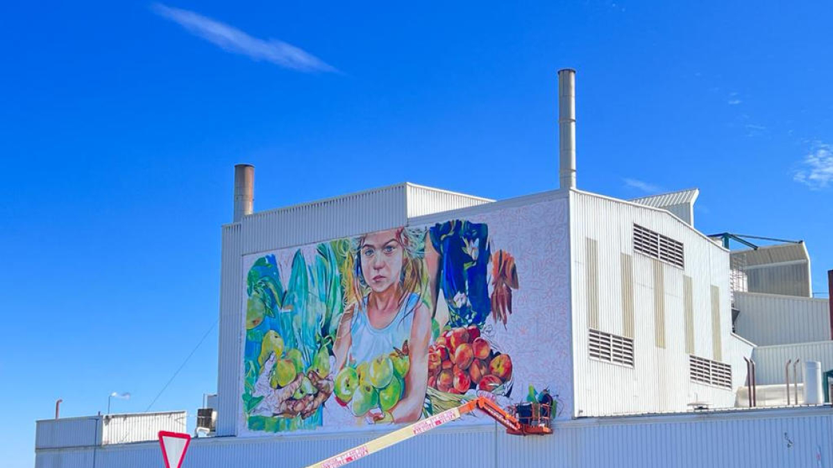 Un dels últims murals de Lily Brick, en aquest cas a la seu del grup Nufri pel seu 50 aniversari.