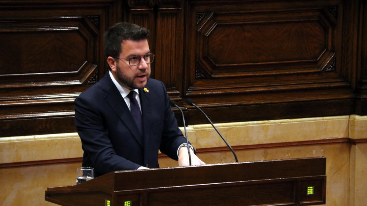 El president de la Generalitat, Pere Aragonès, en un moment de l'últim ple al Parlament.