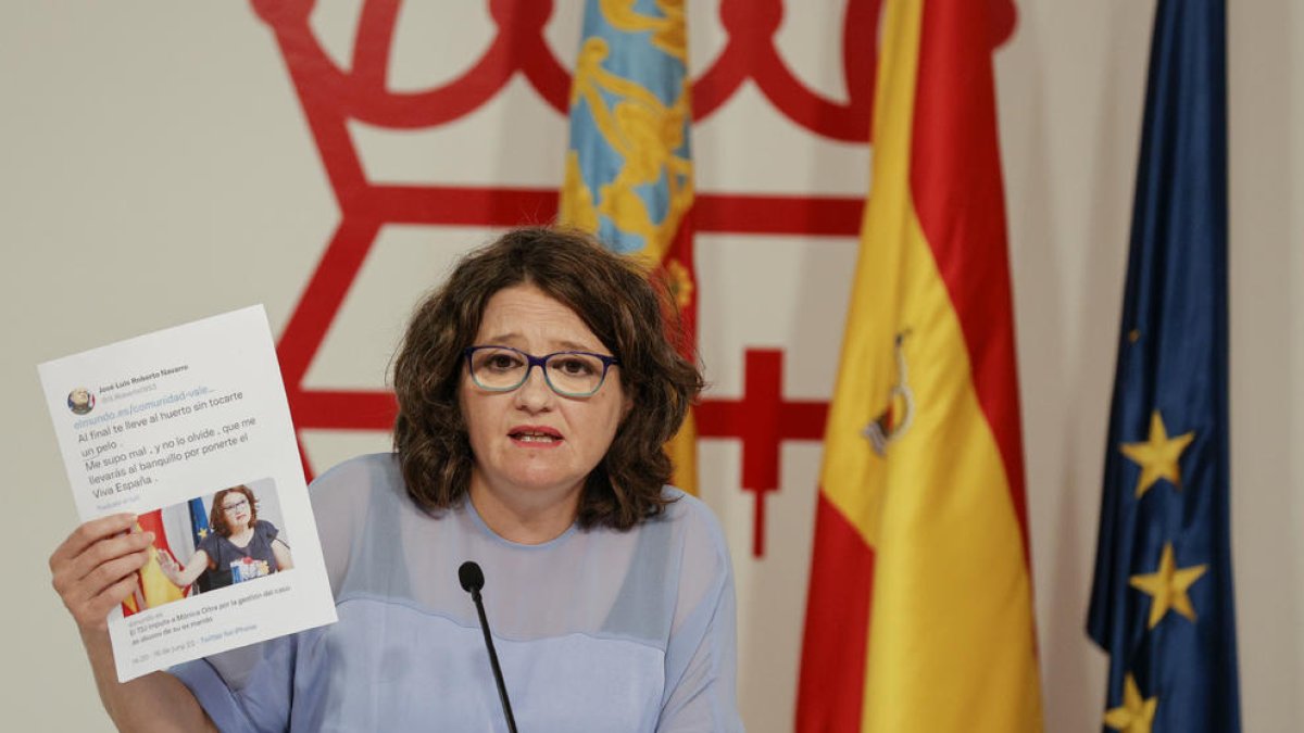 La vicepresidenta valenciana va mostrar ahir un dels missatges amb insults que ha rebut a la xarxa.