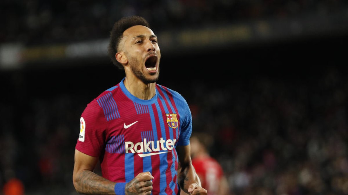 Aubameyang, en una foto d’arxiu de la passada temporada amb el Barça.