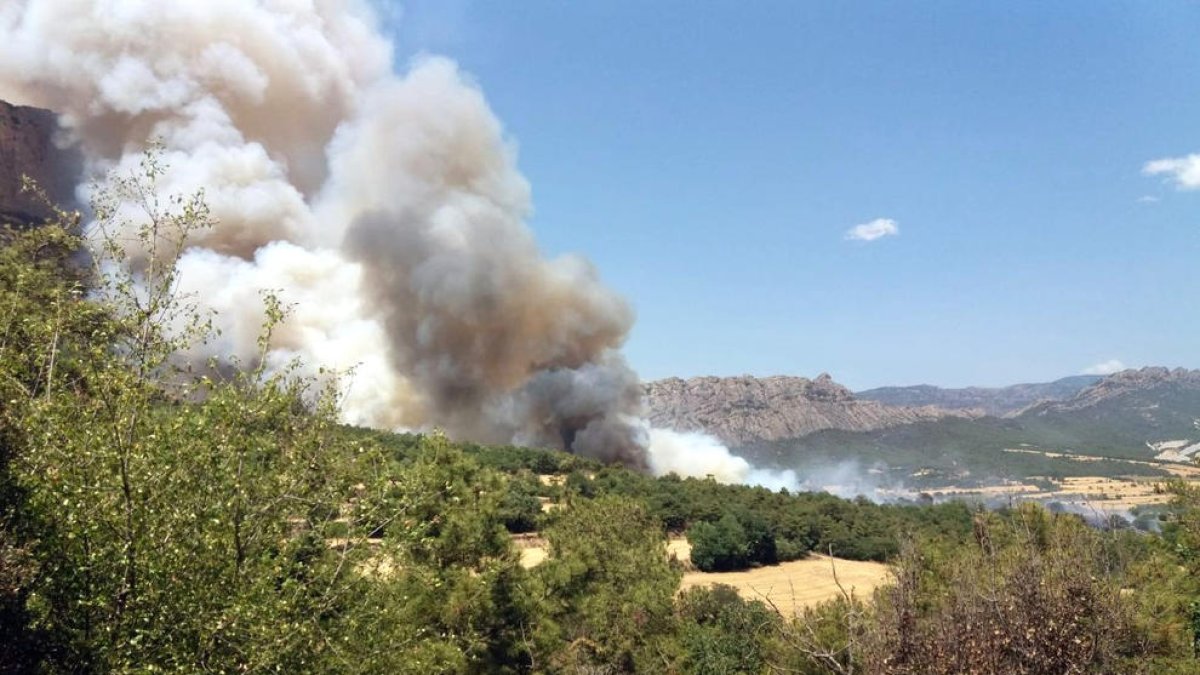 El incendio forestal de Peramola ya ha quemado unas 77 hectáreas, según datos provisionales de los Agentes Rurales