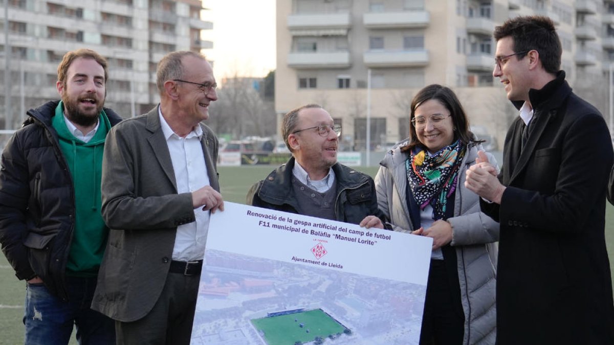 Amor, Pueyo, Rodríguez, Freixanet i Postius, ahir durant la visita.