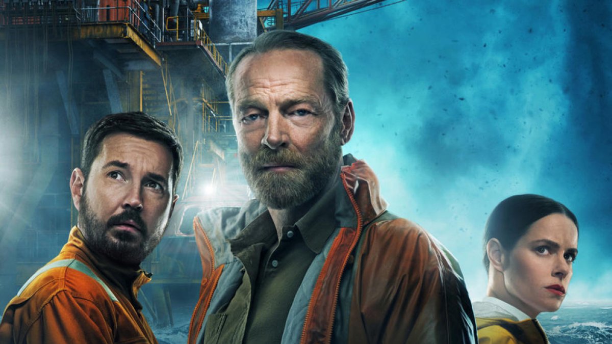 Detalle del cartel con Martin Compston, Iain Glen y Emily Hampshire.