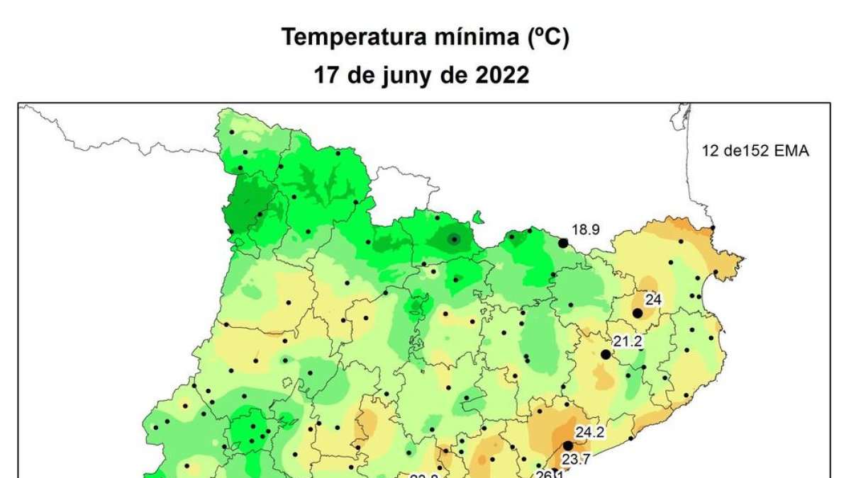 Mapa de temperatura mínima del 17 de junio.